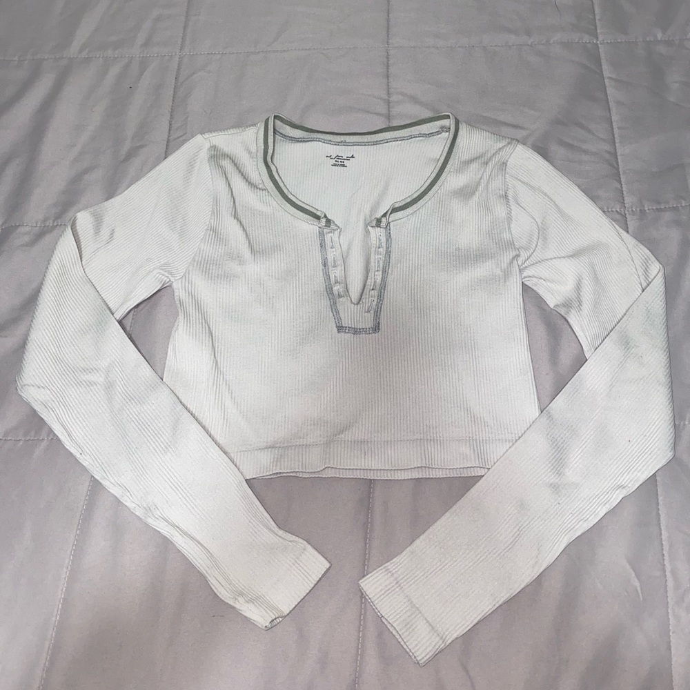 Urban Outfitters White and Gray Long Sleeve Crop Top